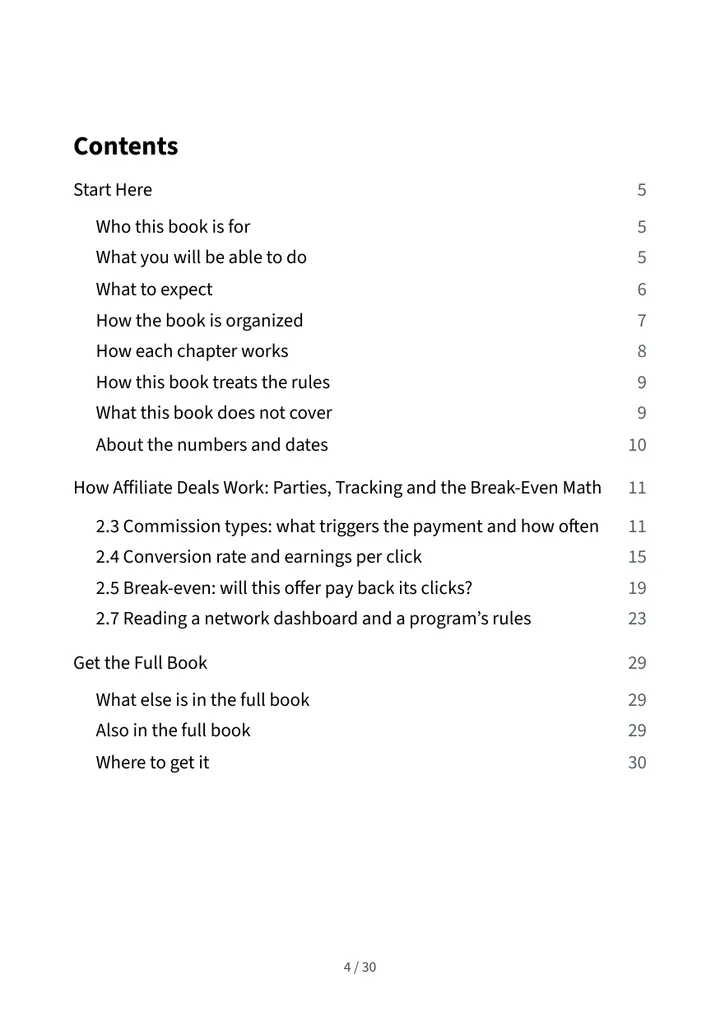 Page 4 of the free sample: the contents