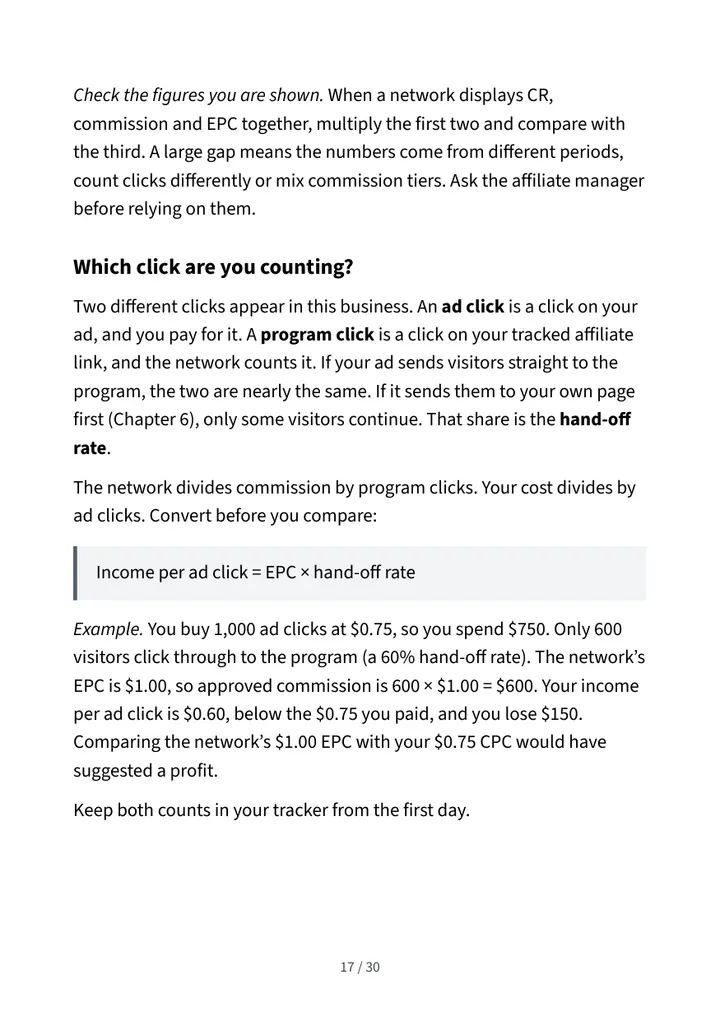 Page 17: which click are you counting, with the 1,000-click hand-off example